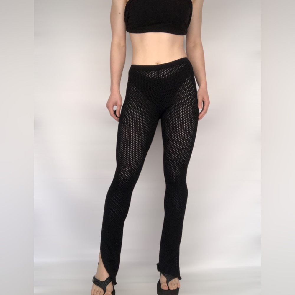 Naked Wardrobe Crochet Swim Cover Slim Side Slit Pants‎